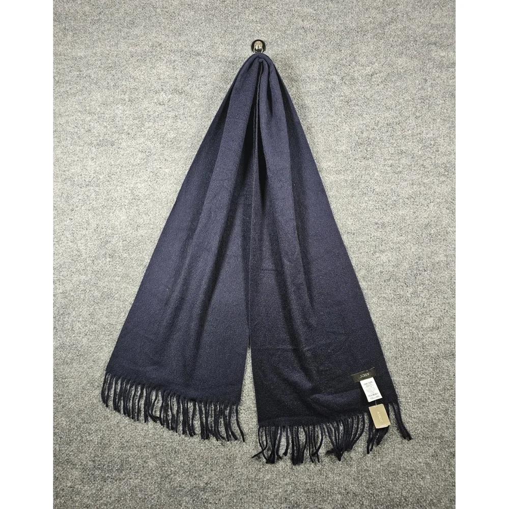 J. CREW Cashmere-Blend Navy Blue Scarf H2195 NWT Fringe